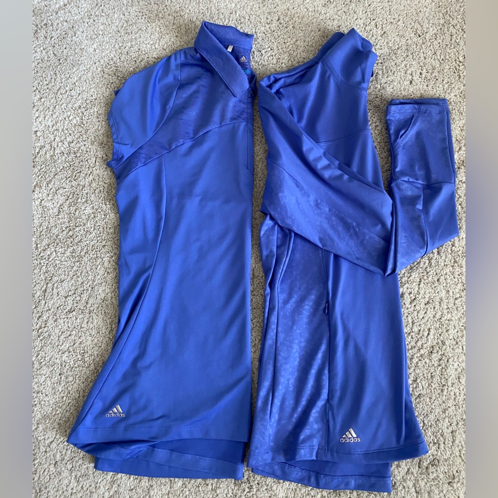 adidas Royal Blue ClimaCool Set Golf Polo Shirt and Quarter-Zip Sweater Jacket
